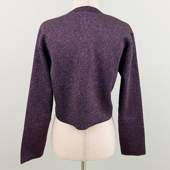 🌸SOLD🌸NWT Zara Purple Sparkly Shimmer Metallic Button Cropped Cardigan Sweater - Picture 8 of 9